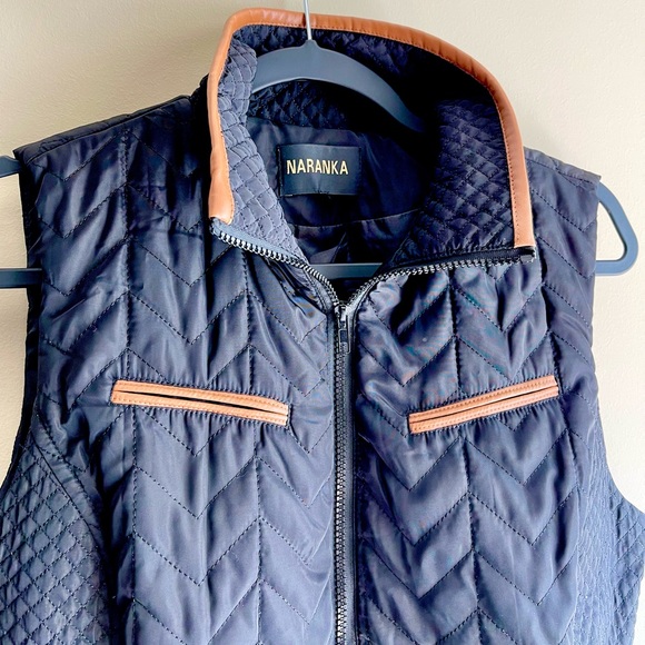 Naranka Quilted Belted Vest w/ Cognac Leather Trim - Picture 2 of 4